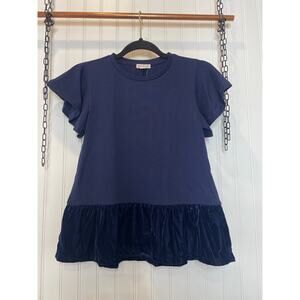 NWT J. Crew Crewcuts Navy Blue Ruffled Velvet Hem Pullover Girls Top Size 12 yo